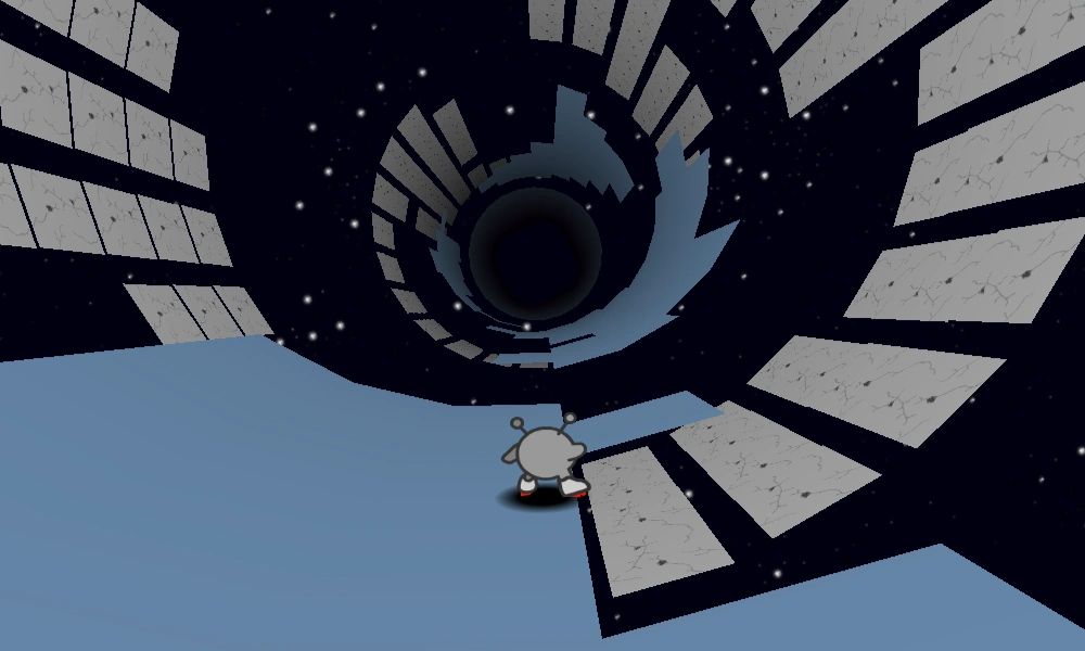 Gameplay of Run 3 featuring a character running in a space tunnel