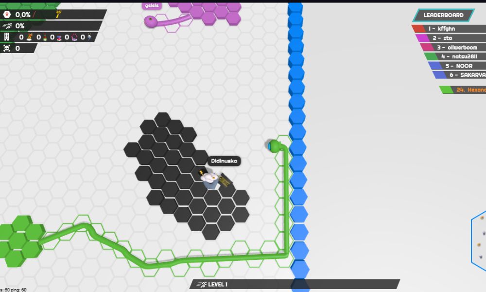 Interface of hexanaut io cool math games